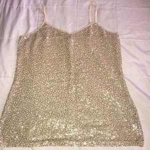Express size L beige w/ gold sequin camisole.